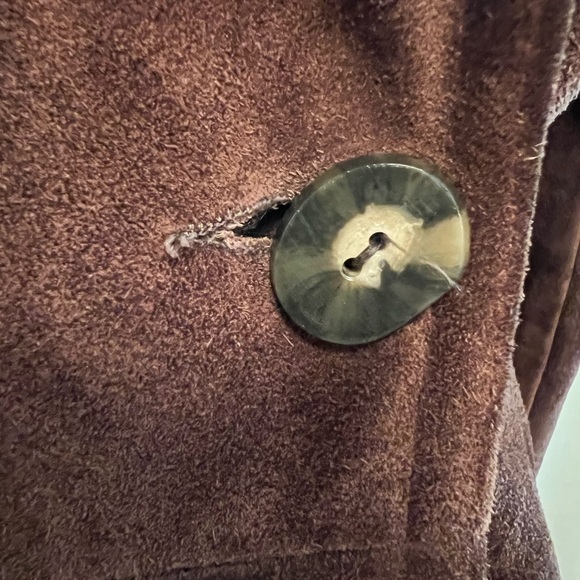 Vintage split cowhide brown suede coat lamb collar wrap style size Med - Picture 13 of 13